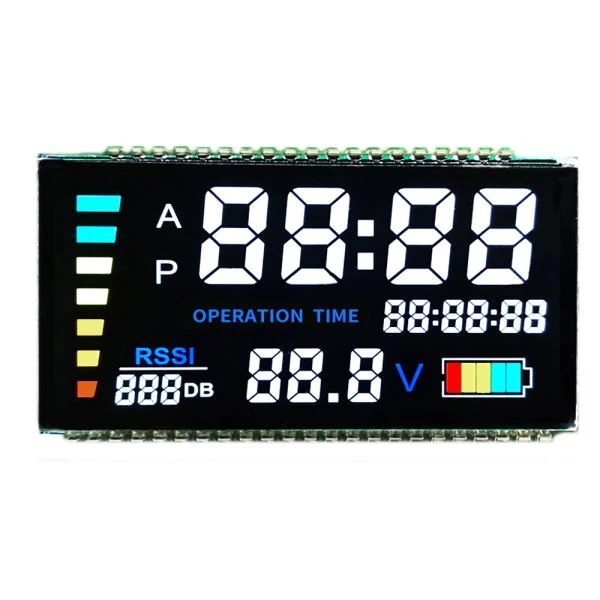VA TN מונוכרום מותאם אישית 7 פלח 8 תצוגת LCD רקע שחור עם תאורת LED אחורית לבנה